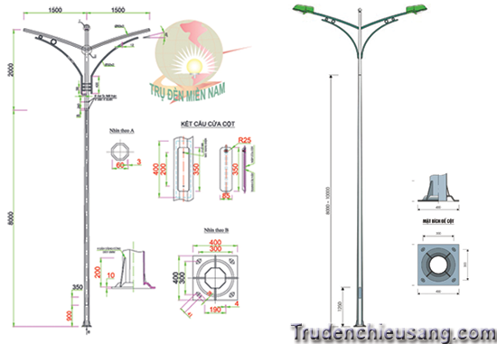 Trụ đèn cao áp 8m